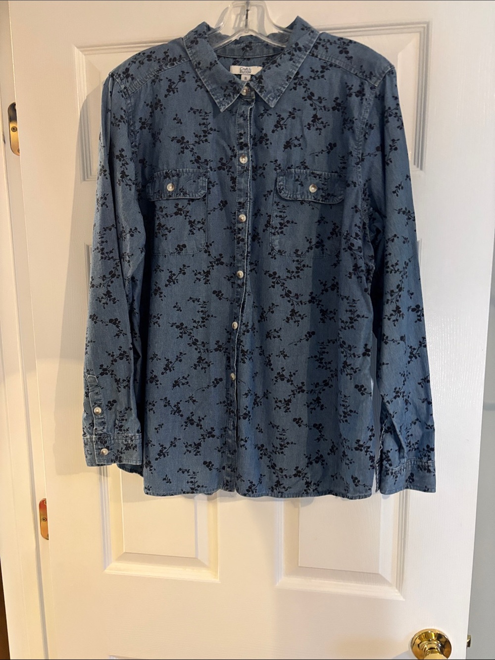 Women’s Blue Floral Denim Shirt - Casual Button-Up